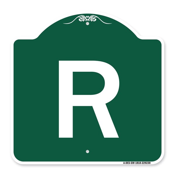 Signmission Designer Series Sign-Sign W/ Letter R, Green & White Aluminum Sign, 18" x 18", GW-1818-22930 A-DES-GW-1818-22930 - main